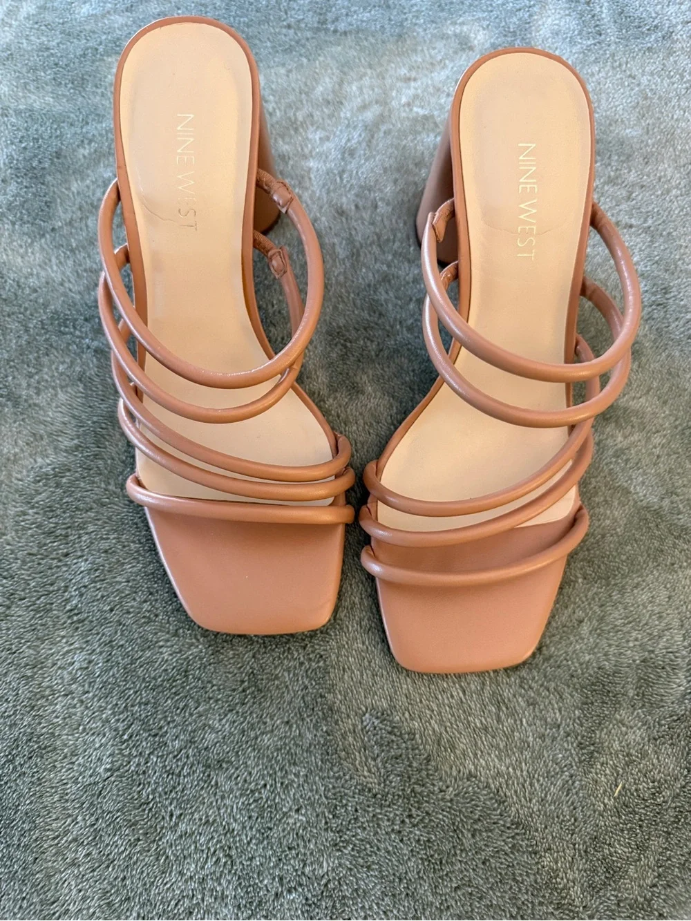 Nine West Cognac Multi-Strap Block Heel Sandals